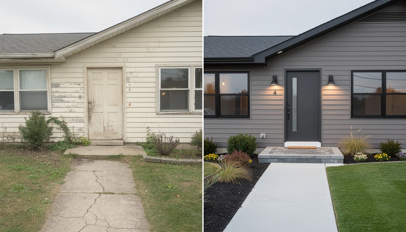 Before and after AI exterior transformation
