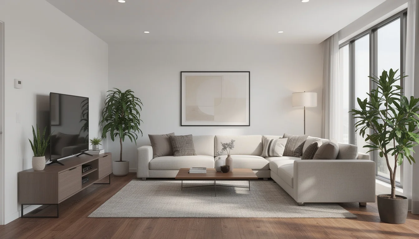 Side-by-side comparison of an empty room and a virtually staged room showing the dramatic difference