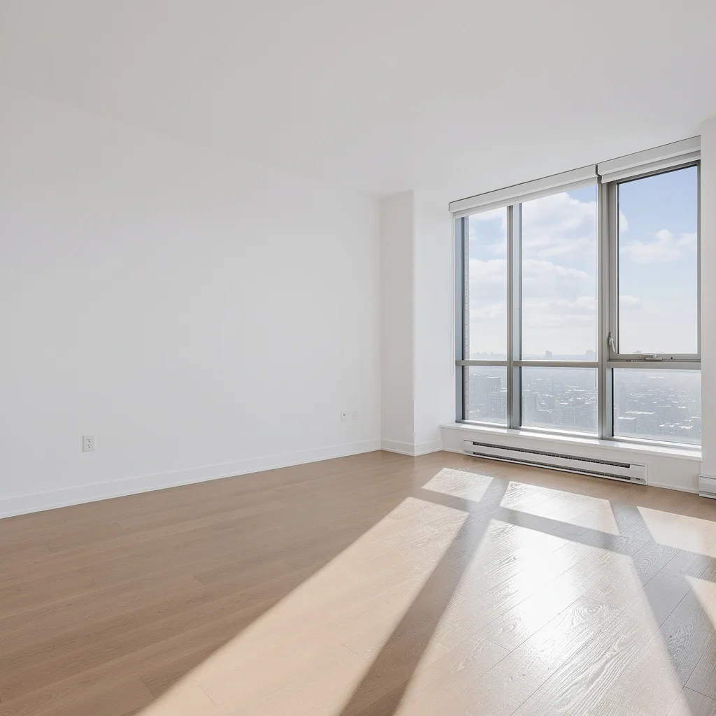 Empty room before AI virtual staging — hardwood floors, white walls, no furniture — Deqor AI
