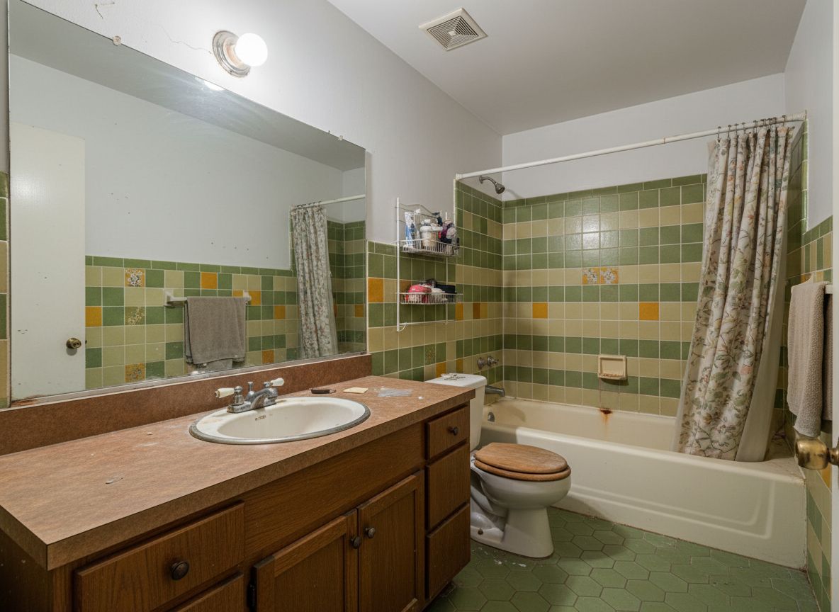 Deqor AI coastal bathroom transformation - before photo of dated bathroom