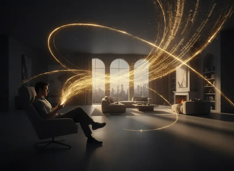 Deqor AI Chat Design natural language understanding - words and language flowing into room design concepts