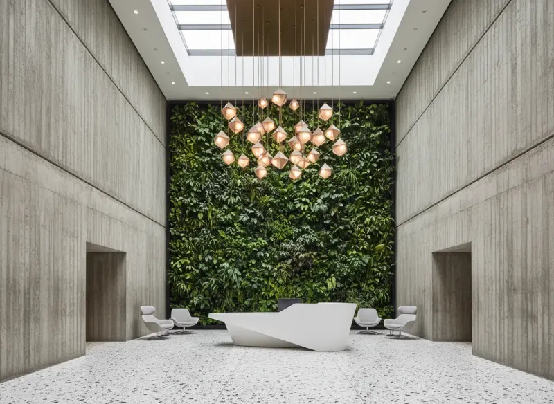 Modern lobby interior architectural render created with Deqor AI