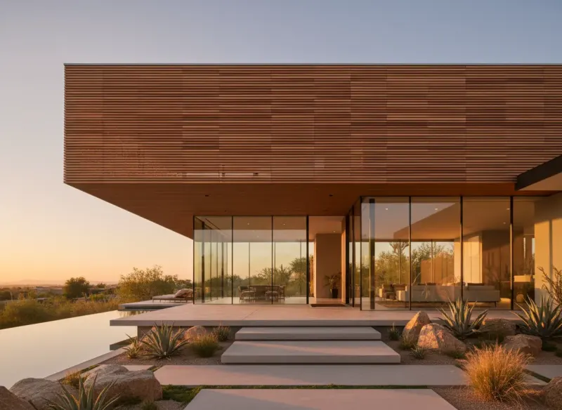 Luxury residential exterior render generated with Deqor AI architectural visualization