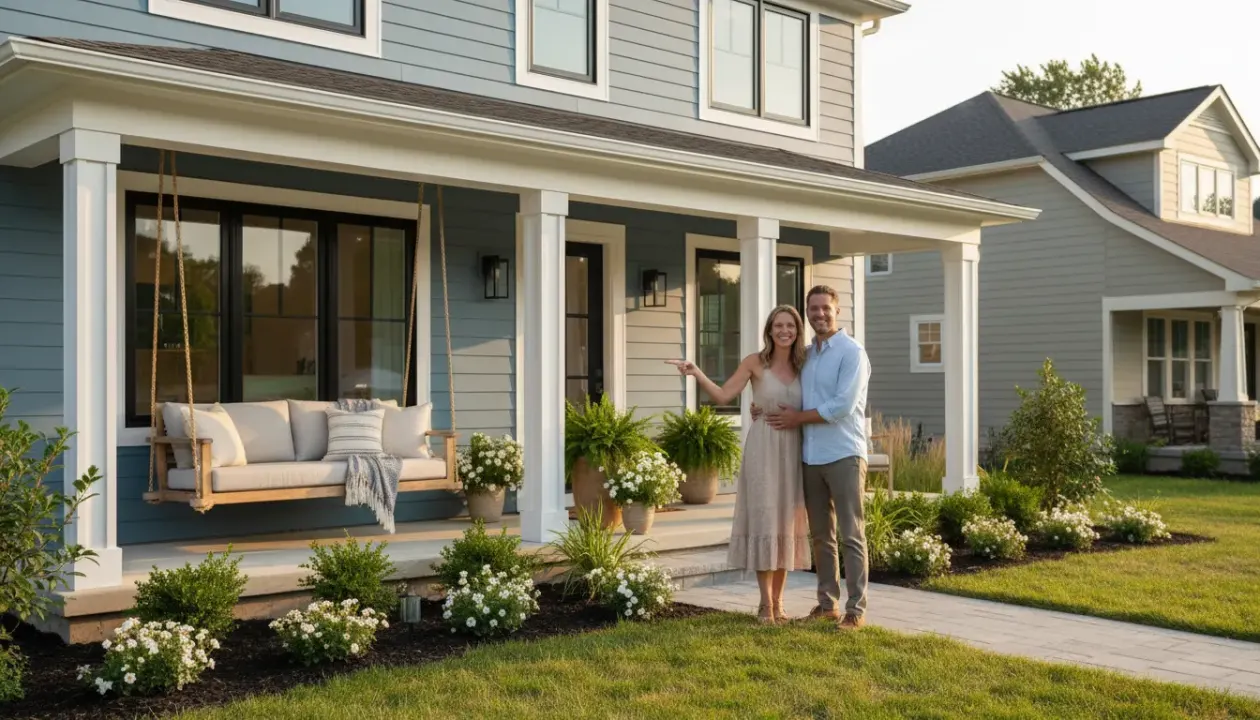 Couple standing in front of their beautifully renovated home - Deqor AI success story