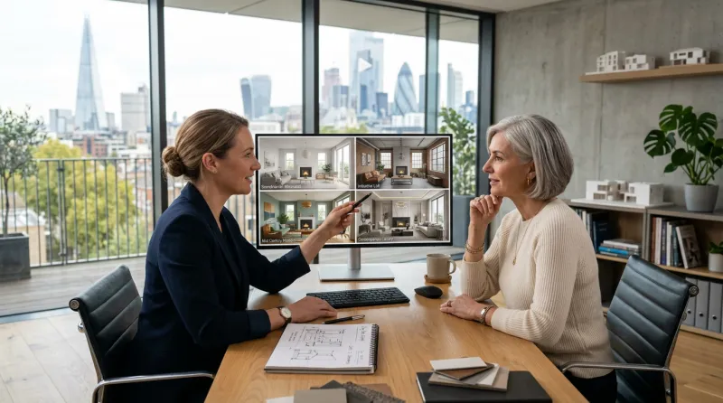 Present with confidence, iterate in real time - Deqor AI interior design for Architects & Teams