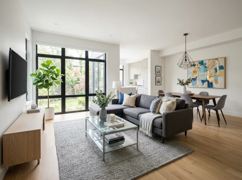 AI virtual staging before and after - Deqor room transformation by Mike Reynolds, real estate broker