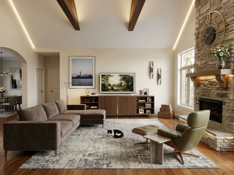 AI redesigned Farmhouse to Modern Living by Deqor